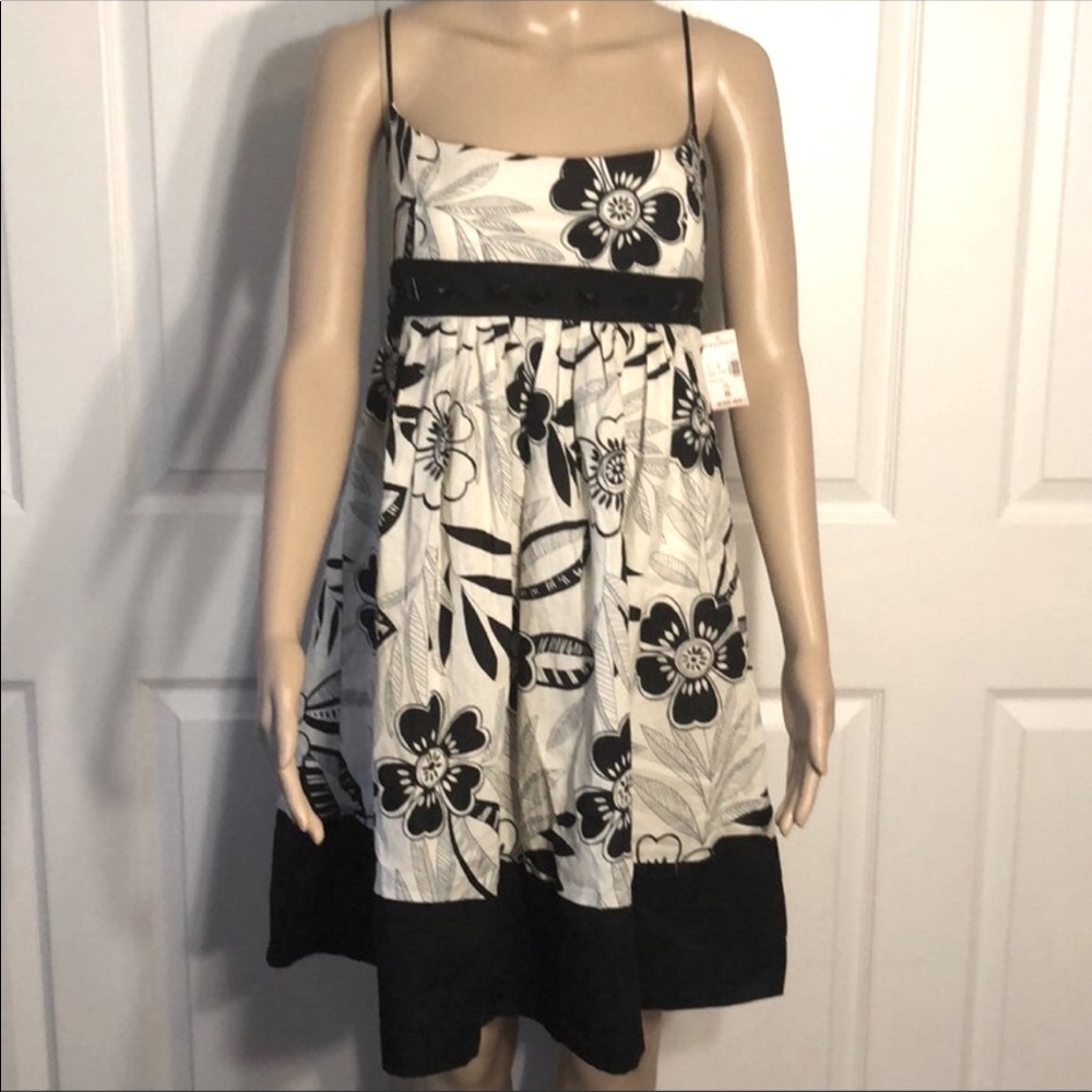 NWT Dressbarn Floral Print Sundress Brown and Off White Spaghetti Straps